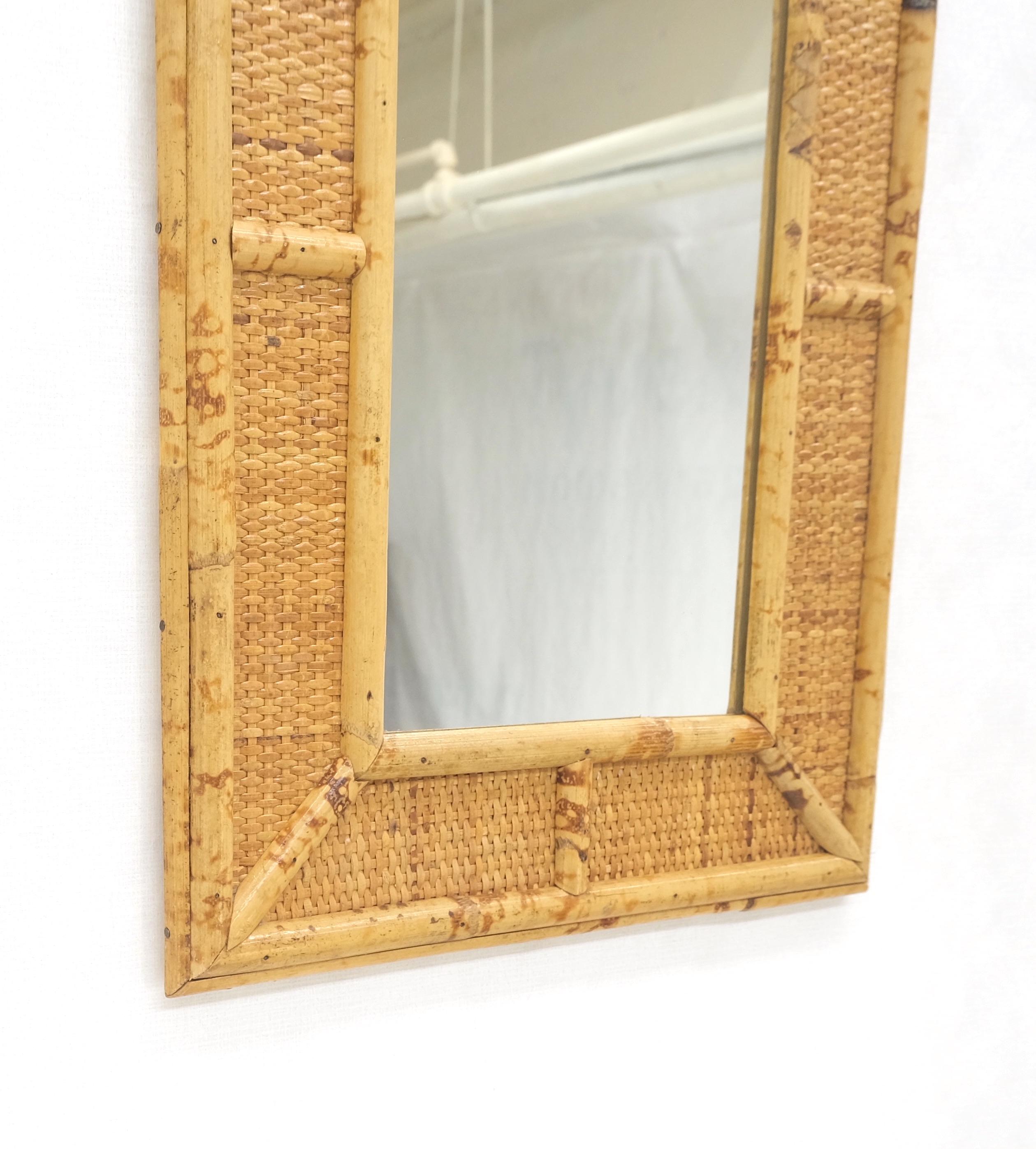 20th Century Compact Rectangle Bamboo Frame Decorative Mid Century Modern c1970s Wall Mirror  For Sale