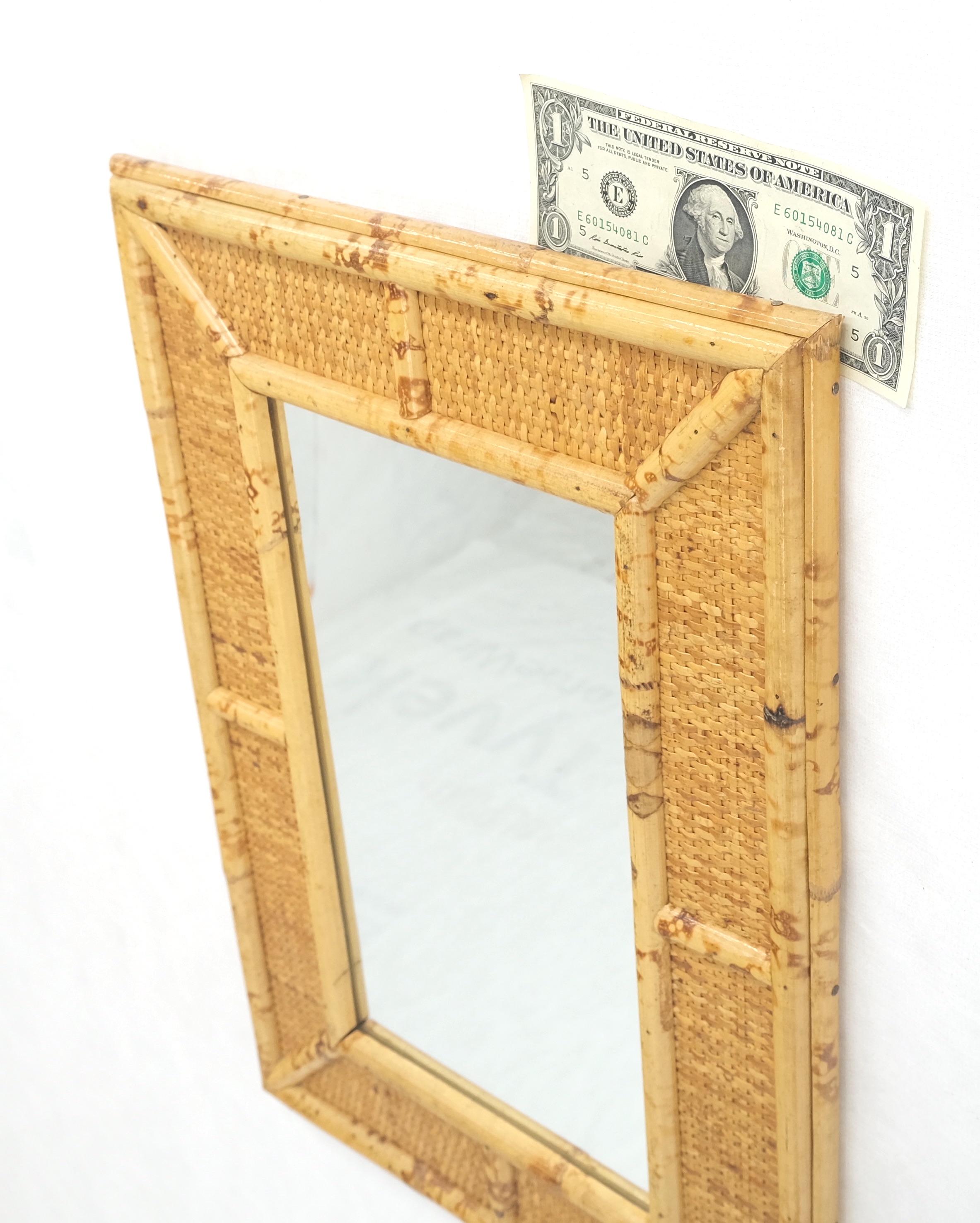 Compact Rectangle Bamboo Frame Decorative Mid Century Modern c1970s Wall Mirror  For Sale 1