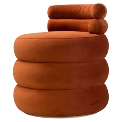 Compact sculptural Velvet Orange round Seat by Spinzi Milano