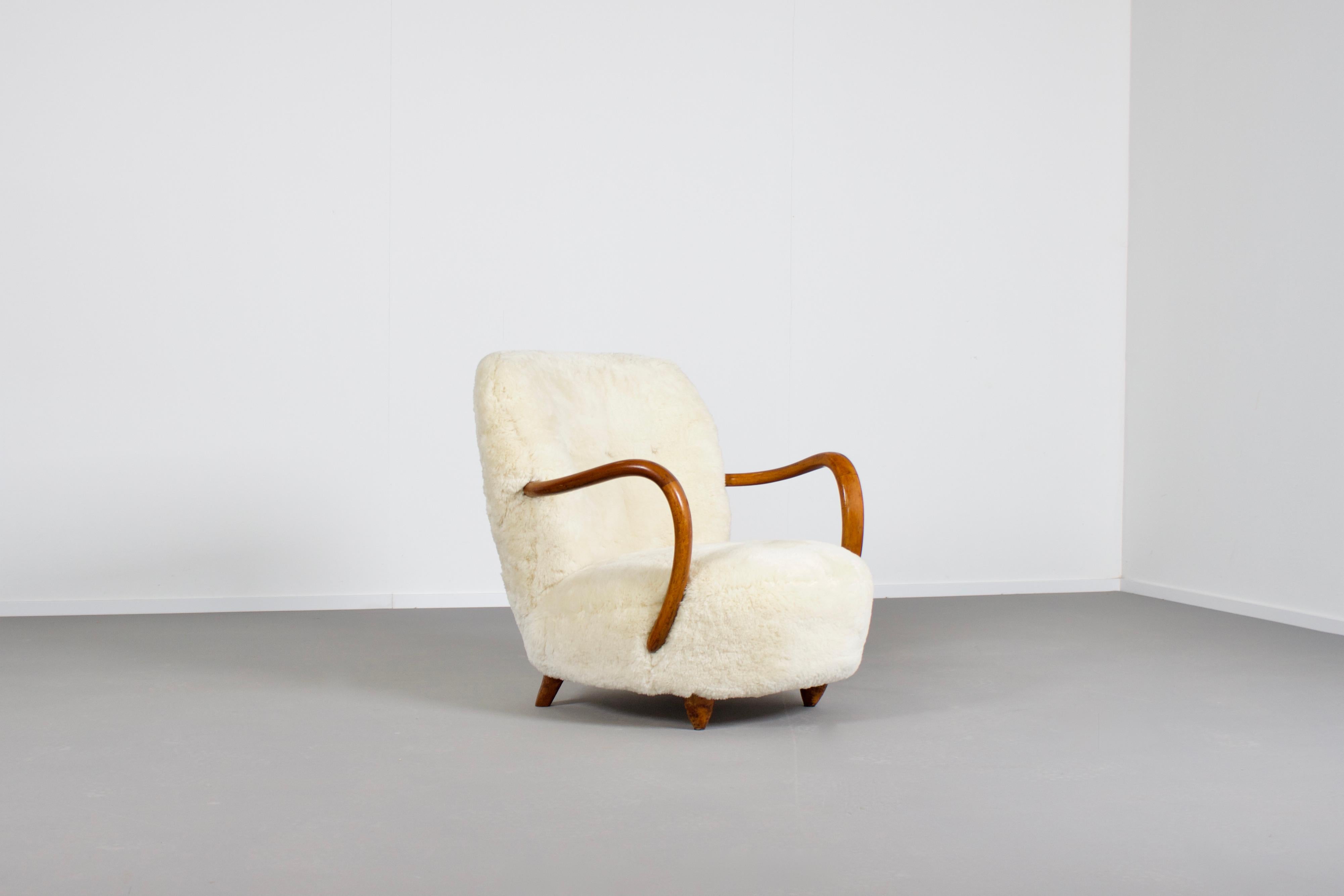 Scandinavian Modern Compact Sheepskin Club Chair Attributed to Viggo Boesen, Denmark, 1930s