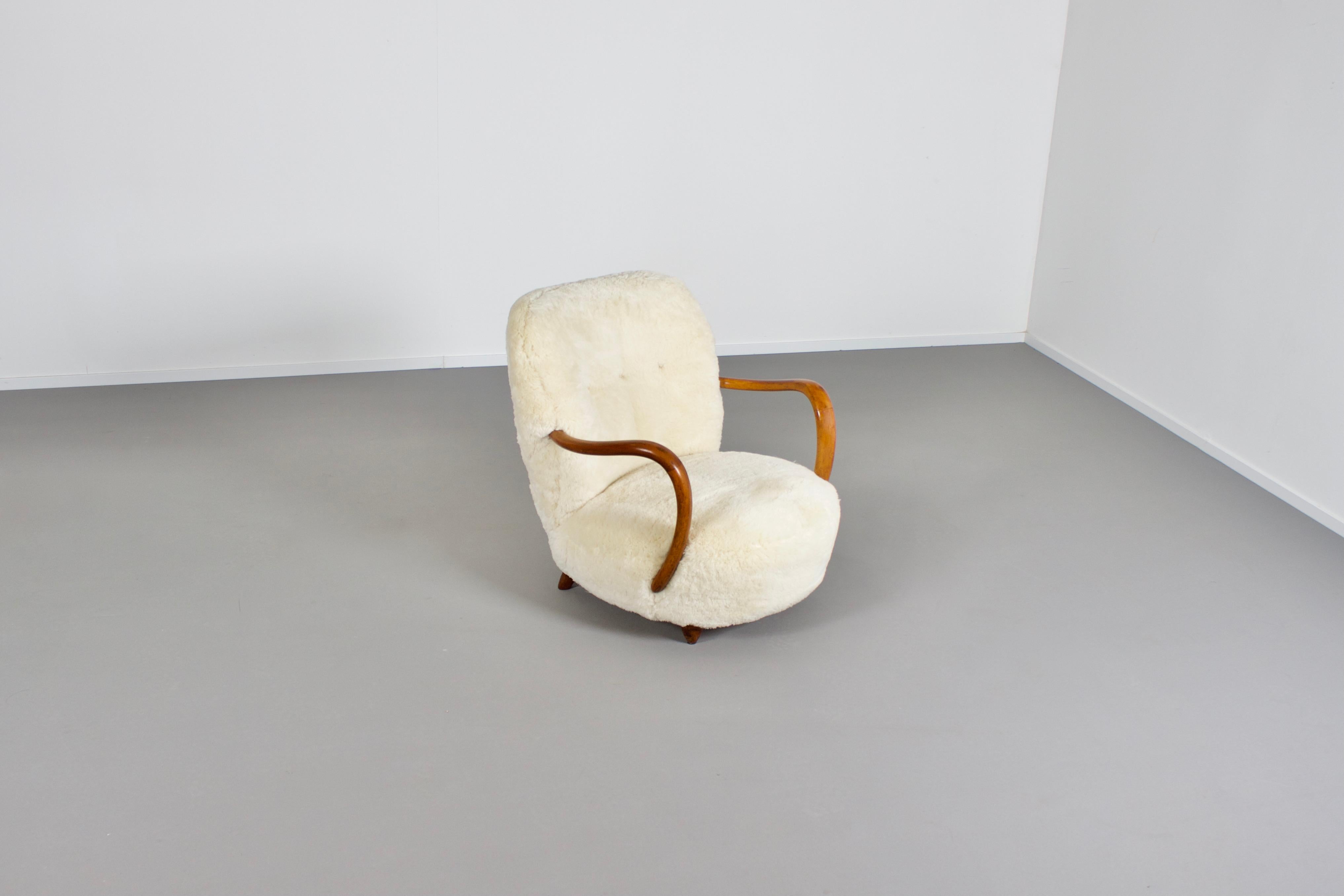 Danish Compact Sheepskin Club Chair Attributed to Viggo Boesen, Denmark, 1930s