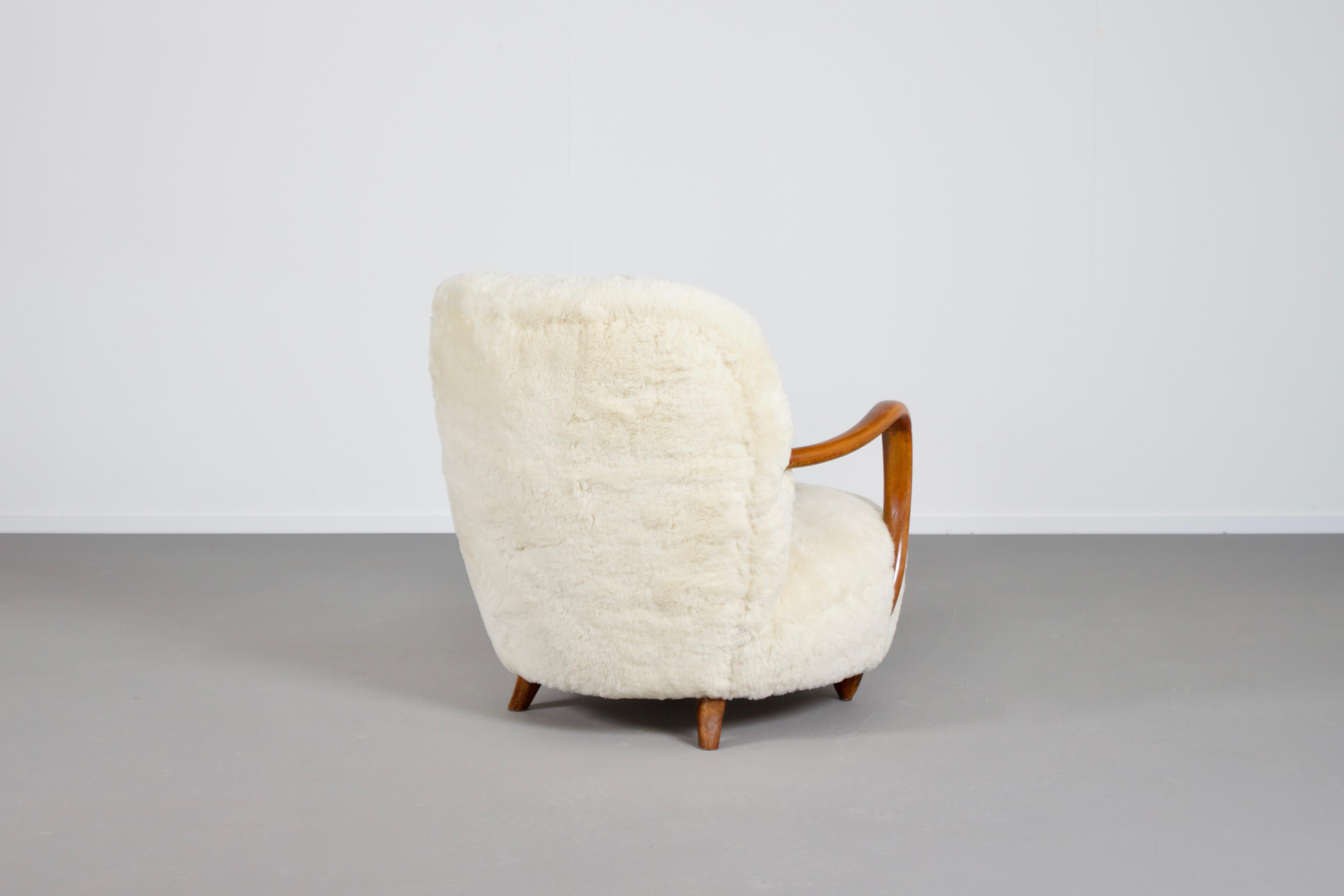 20th Century Compact Sheepskin Club Chair Attributed to Viggo Boesen, Denmark, 1930s