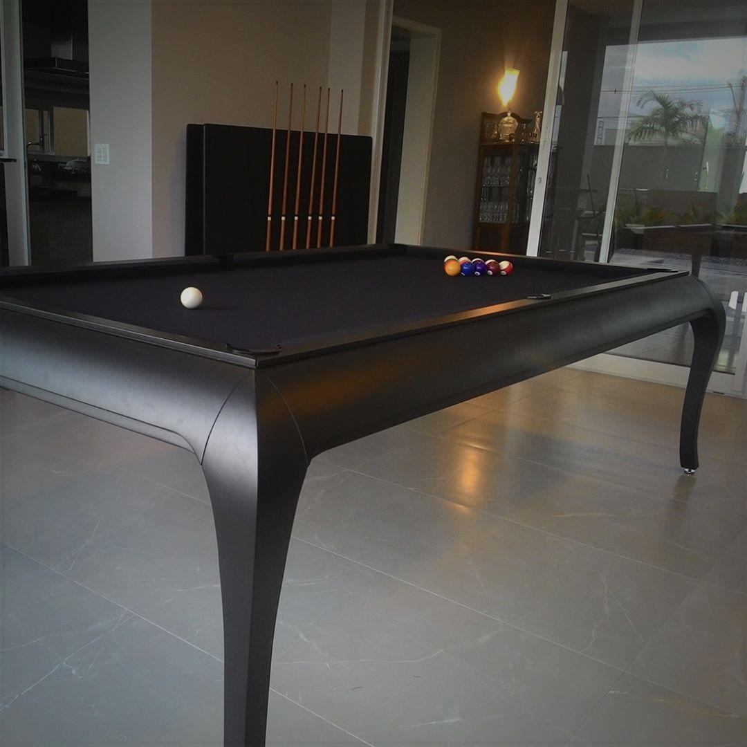 Compact Size POOL Table with Dining Top in Black Wood with the Grafite Felt For Sale 1
