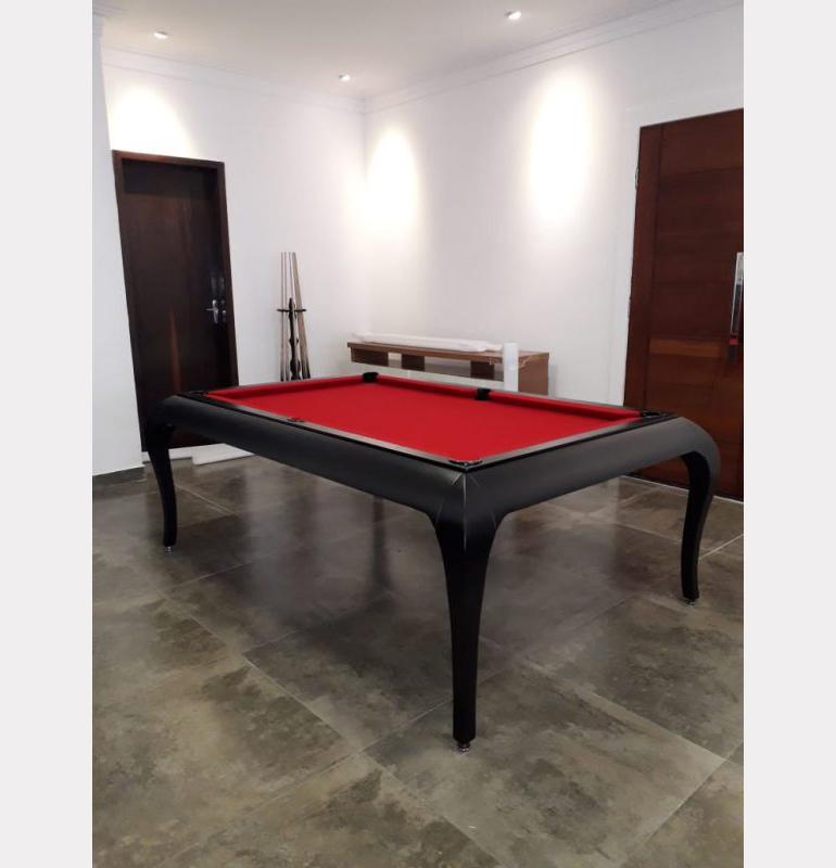 Compact Size POOL Table with Dining Top in Black Wood with the Grafite Felt For Sale 5