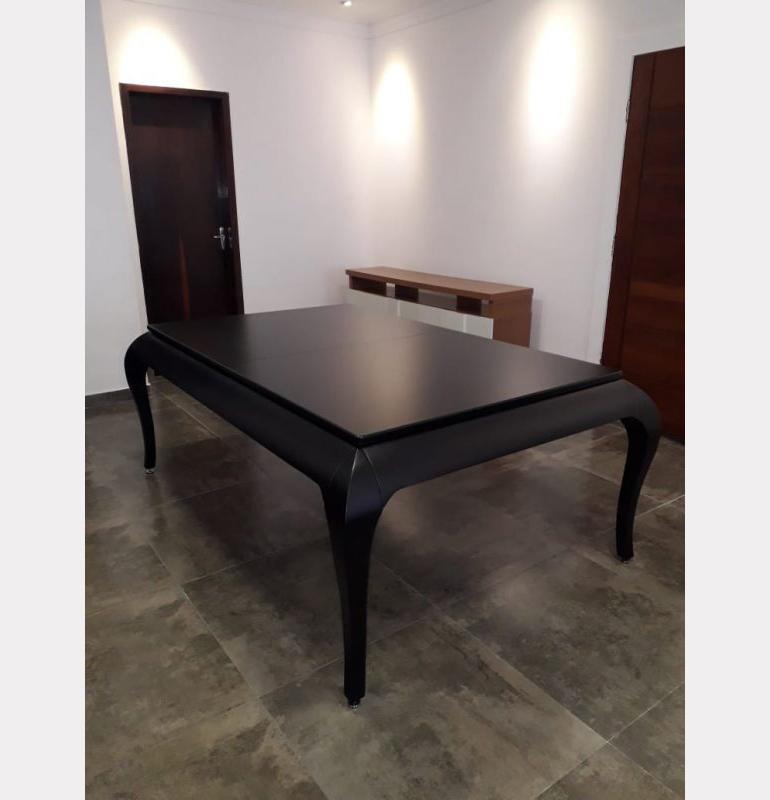 Compact Size POOL Table with Dining Top in Black Wood with the Grafite Felt For Sale 6