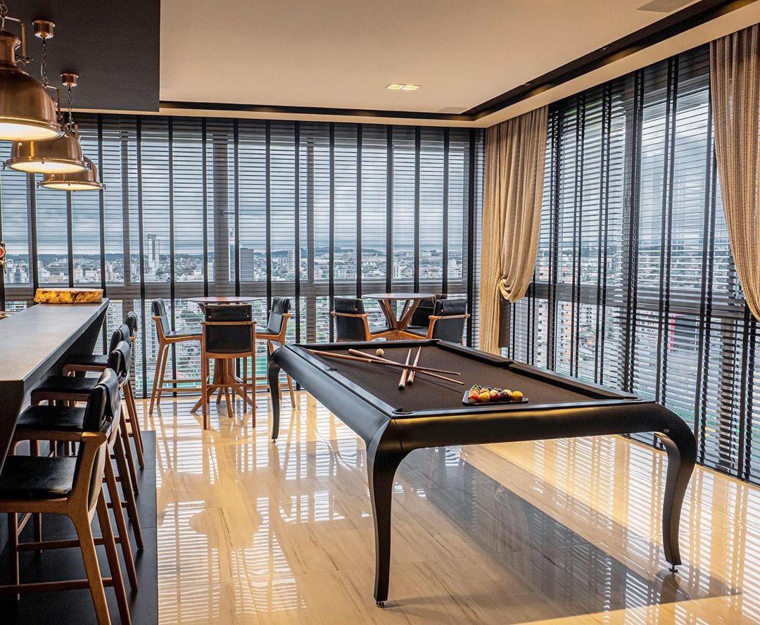The Milan Dining Pool Table is Larissa’s modern take at the classic lines of indoor pool tables. This pool table features a dynamic visual throwback to a neoclassical school of design, such as the it's thin and curved Chippendale feet. Its design is