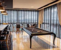 Compact Size POOL Table with Dining Top in Black Wood with the Grafite Felt