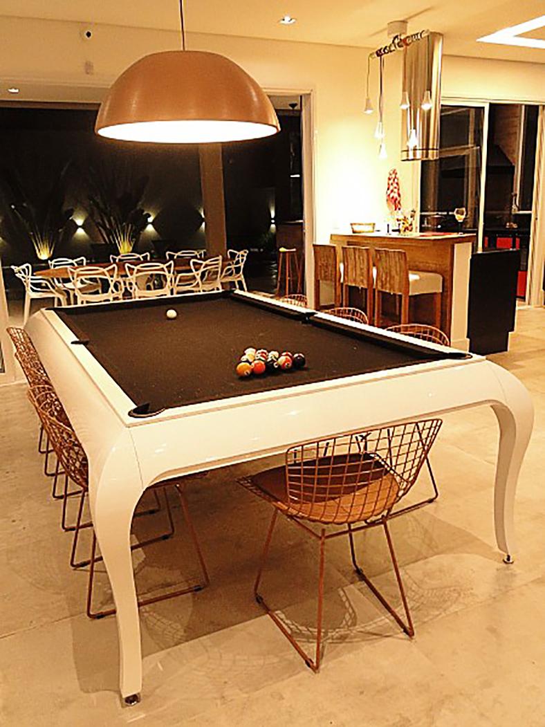 Modern Compact Size POOL Table with Dining Top in Black Wood with the Grafite Felt For Sale