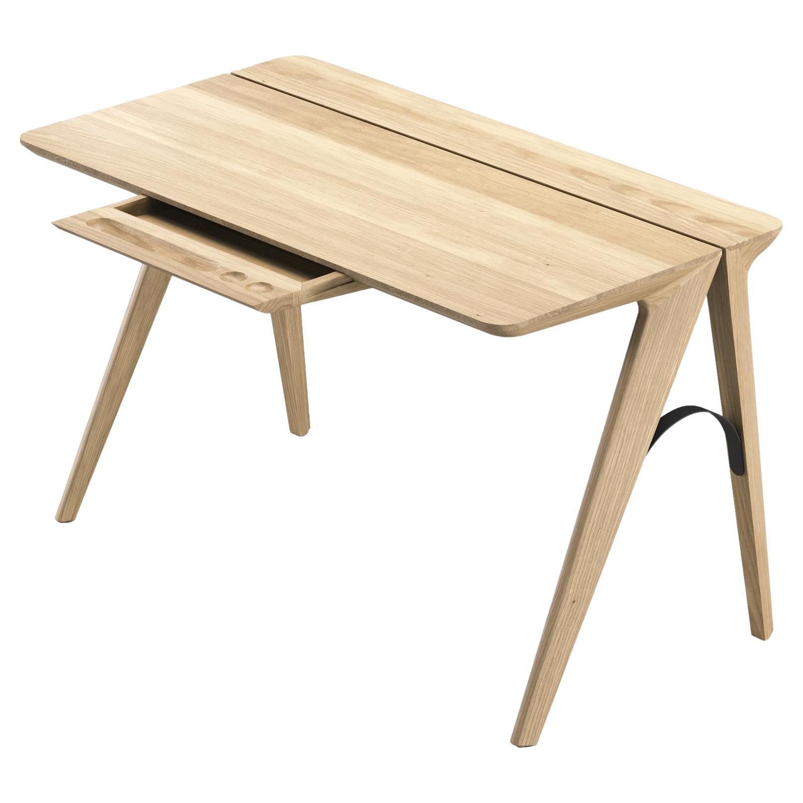 Scrivania compatta e sottile realizzata a mano in Oak Oak naturale e con struttura ad arco in metallo