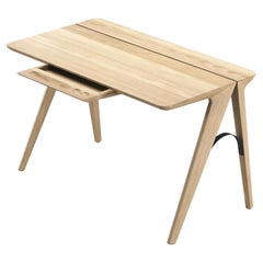 Compact Slim Desk Handcrafted In Natural Oak with Metal Arc Joinery