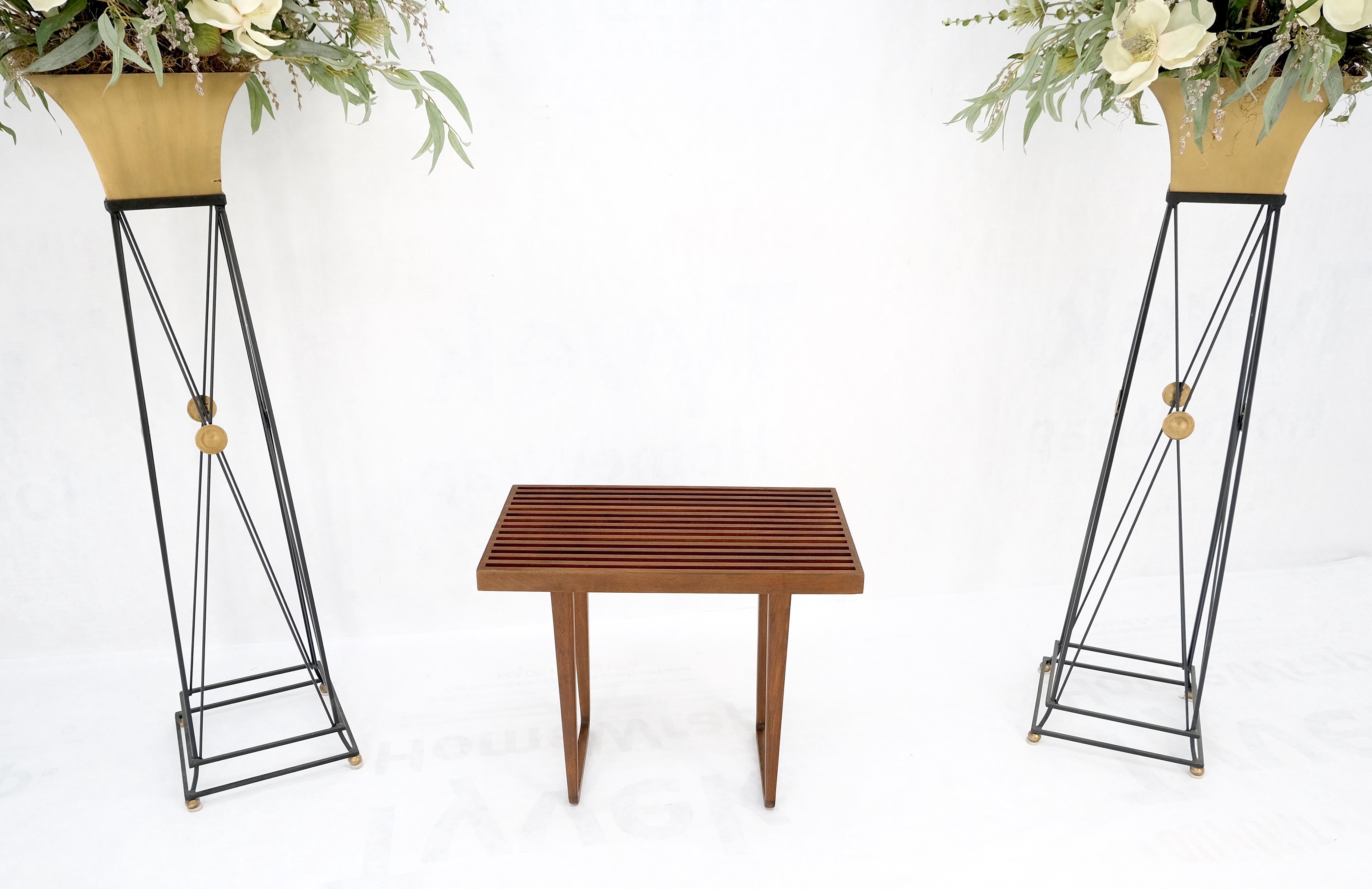 Compact Slotted teak wood Danish Mid-Century Modern bench seat MINT!