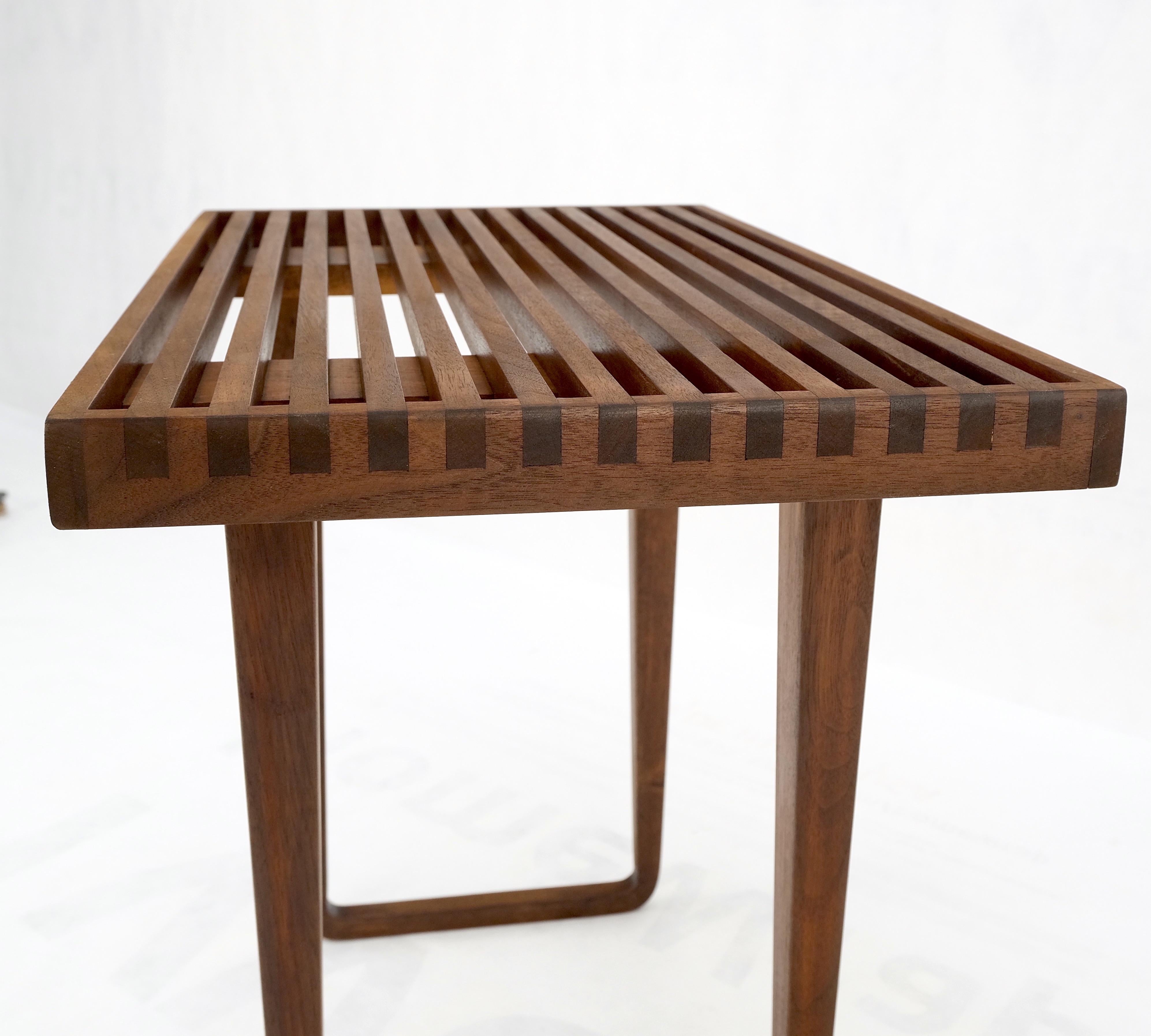 Compact Slotted Teak Wood Danish Mid-Century Modern Bench Seat Mint! 2