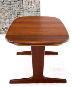 Compact Solid Teak Danish Mid-Century Modern Dining Table with Two Leaves