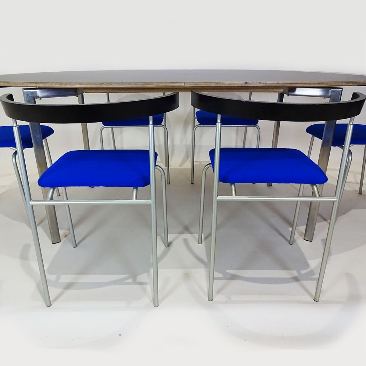 Late 20th Century Compact Vintage Danish Bentwood Dining Set in Black, Metal and Electric Blue