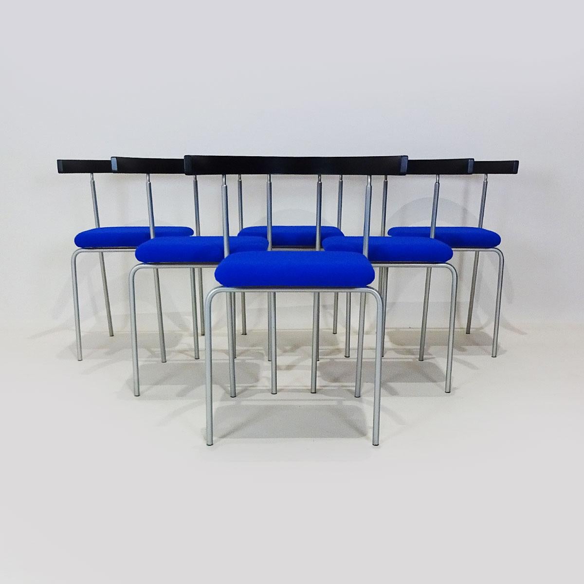 Compact Vintage Danish Bentwood Dining Set in Black, Metal and Electric Blue 2