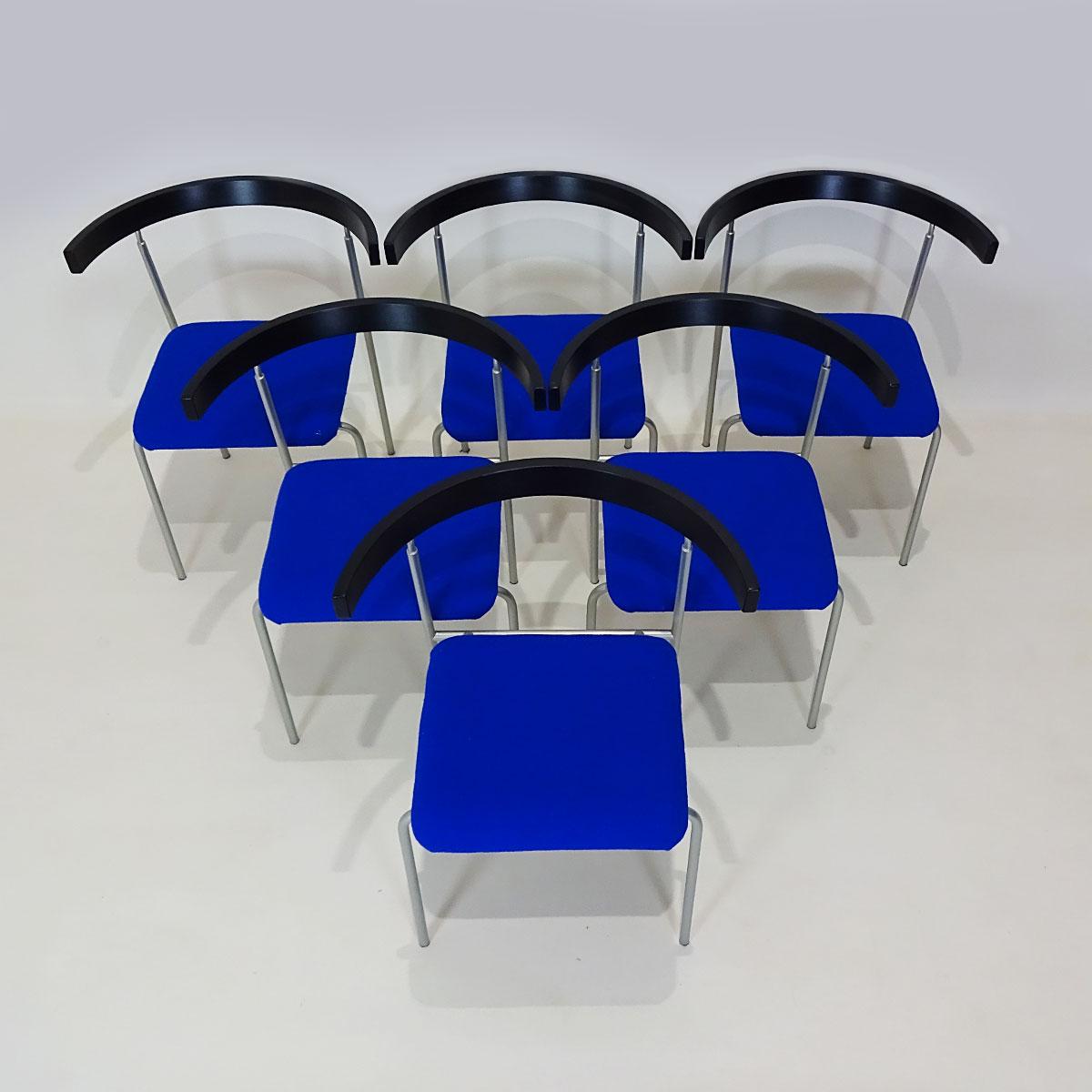 Compact Vintage Danish Bentwood Dining Set in Black, Metal and Electric Blue 4