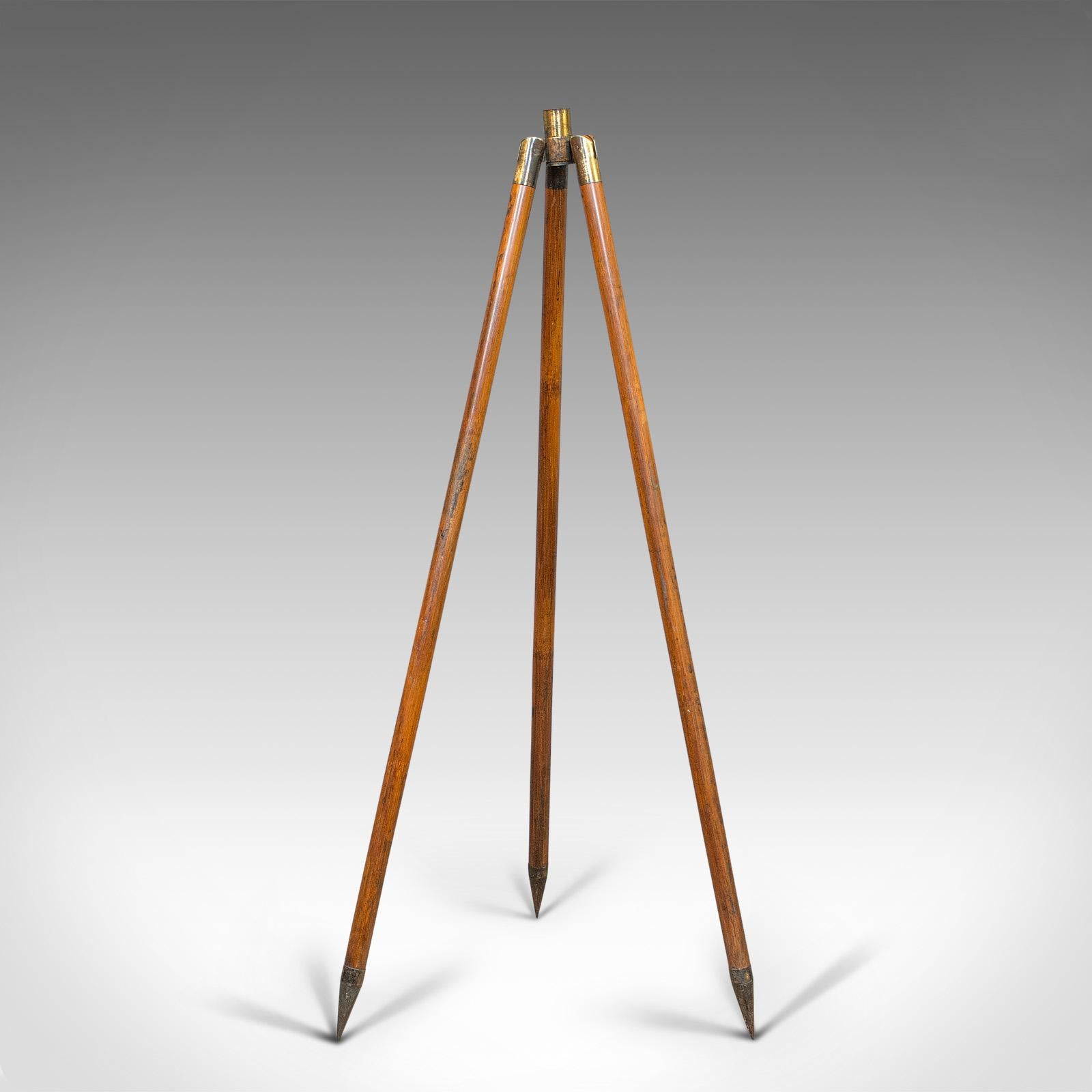 Compact Vintage Tripod, English, Bamboo, Brass, Telescope Stand, 20th Century In Good Condition In Hele, Devon, GB