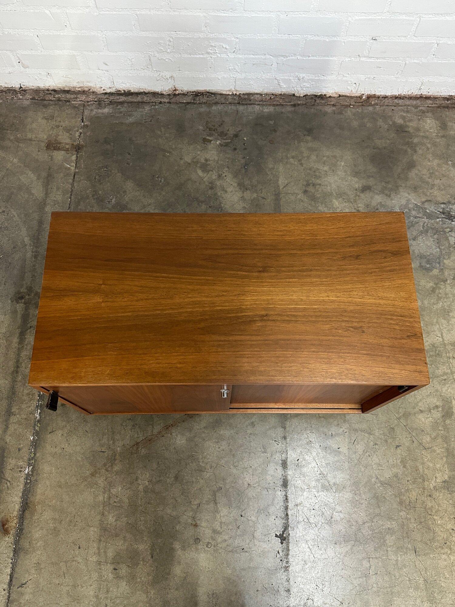 Leather Compact walnut credenza by knoll For Sale