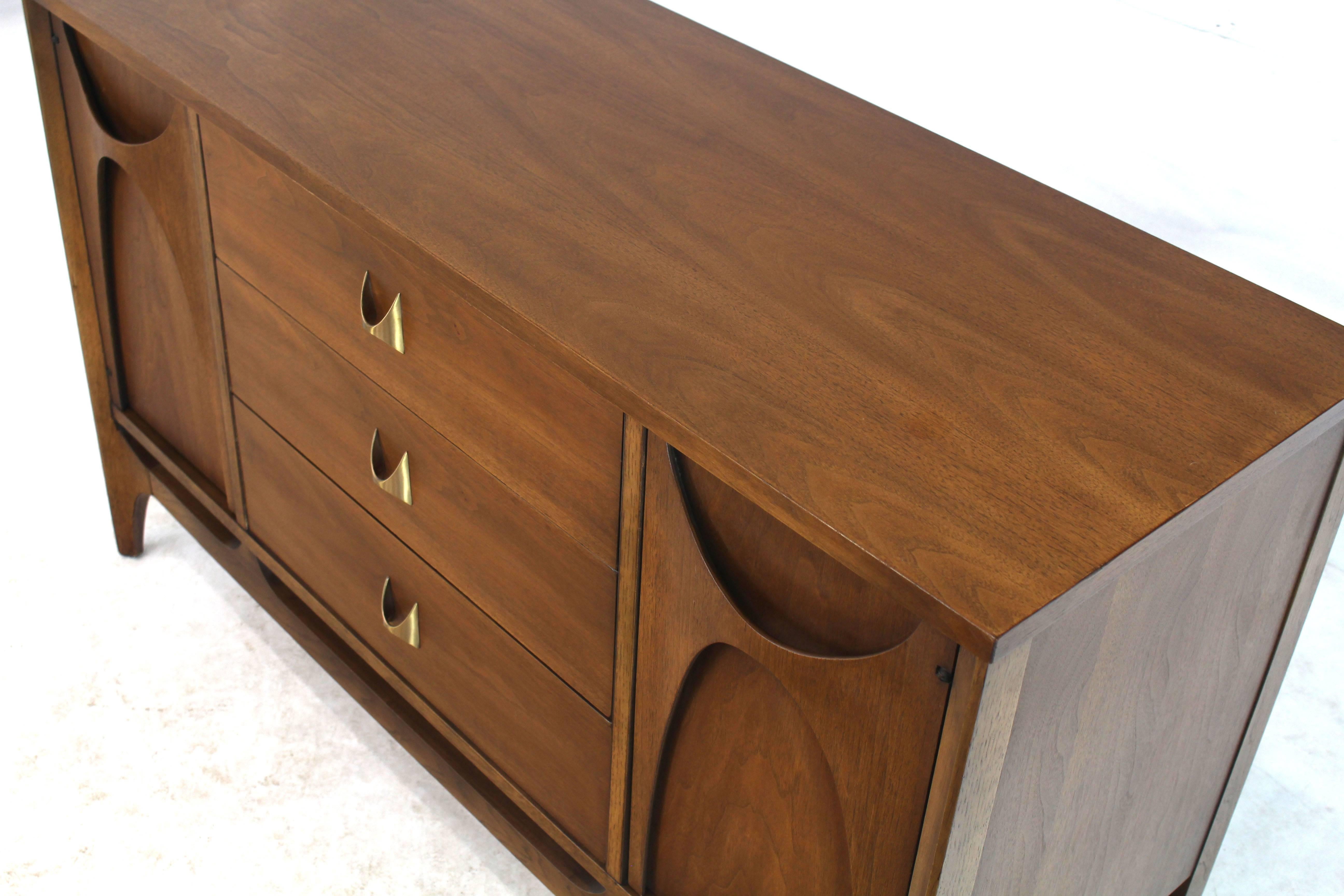 American Compact Walnut Dresser Sideboard with Molded Plywood Sculptural Elements 