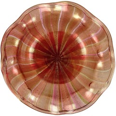 Compagnia di Venezia e Murano Aventurine Ruby Cane Italian Art Glass Footed Bowl