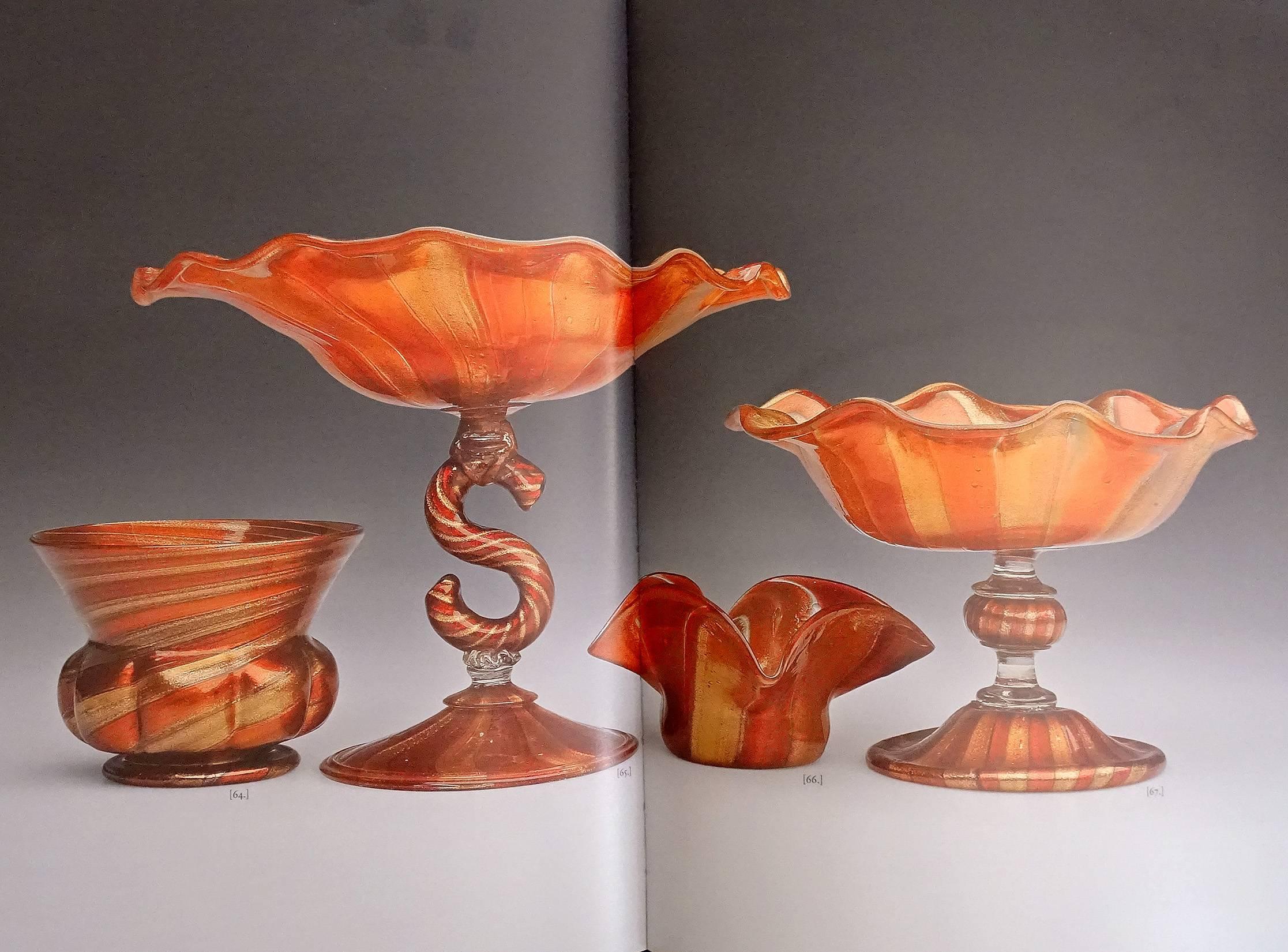 Compagnia di Venezia E Murano Aventurine Ruby Cane Italian Art Glass Footed Bowl 1