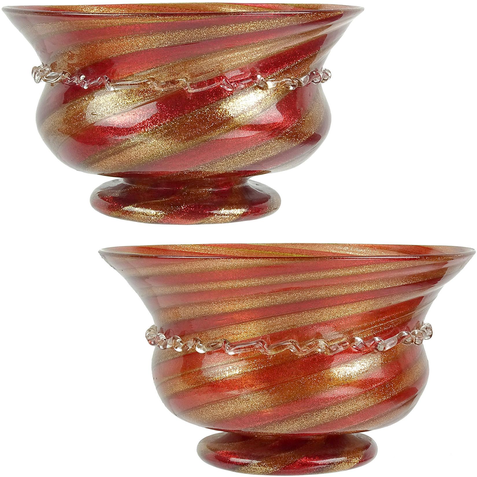 Compagnia di Venezia E Murano Aventurine Ruby Cane Italian Art Glass Footed Bowl 2