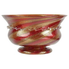 Compagnia di Venezia E Murano Aventurine Ruby Cane Italian Art Glass Footed Bowl