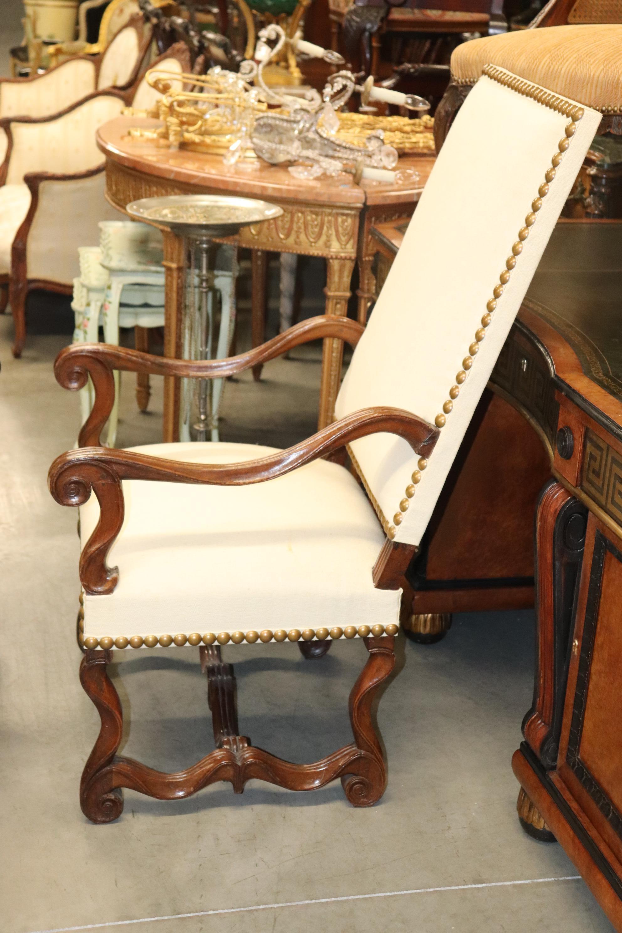 Companion Near Matched Pair of Brass Studded French Mutton Leg Armchairs In Good Condition In Swedesboro, NJ