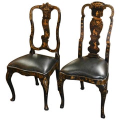 Companion Pair of 19th Century Black Chinoiserie English Side Chairs