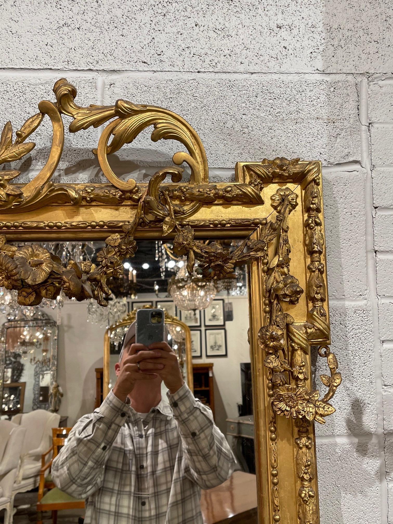 Companion Pair of 19th Century French Louis XVI Style Carved and Giltwood Mirror 1