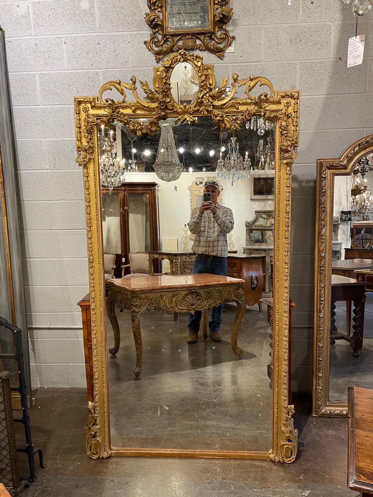 Companion Pair of 19th Century French Louis XVI Style Carved and Giltwood Mirror 3