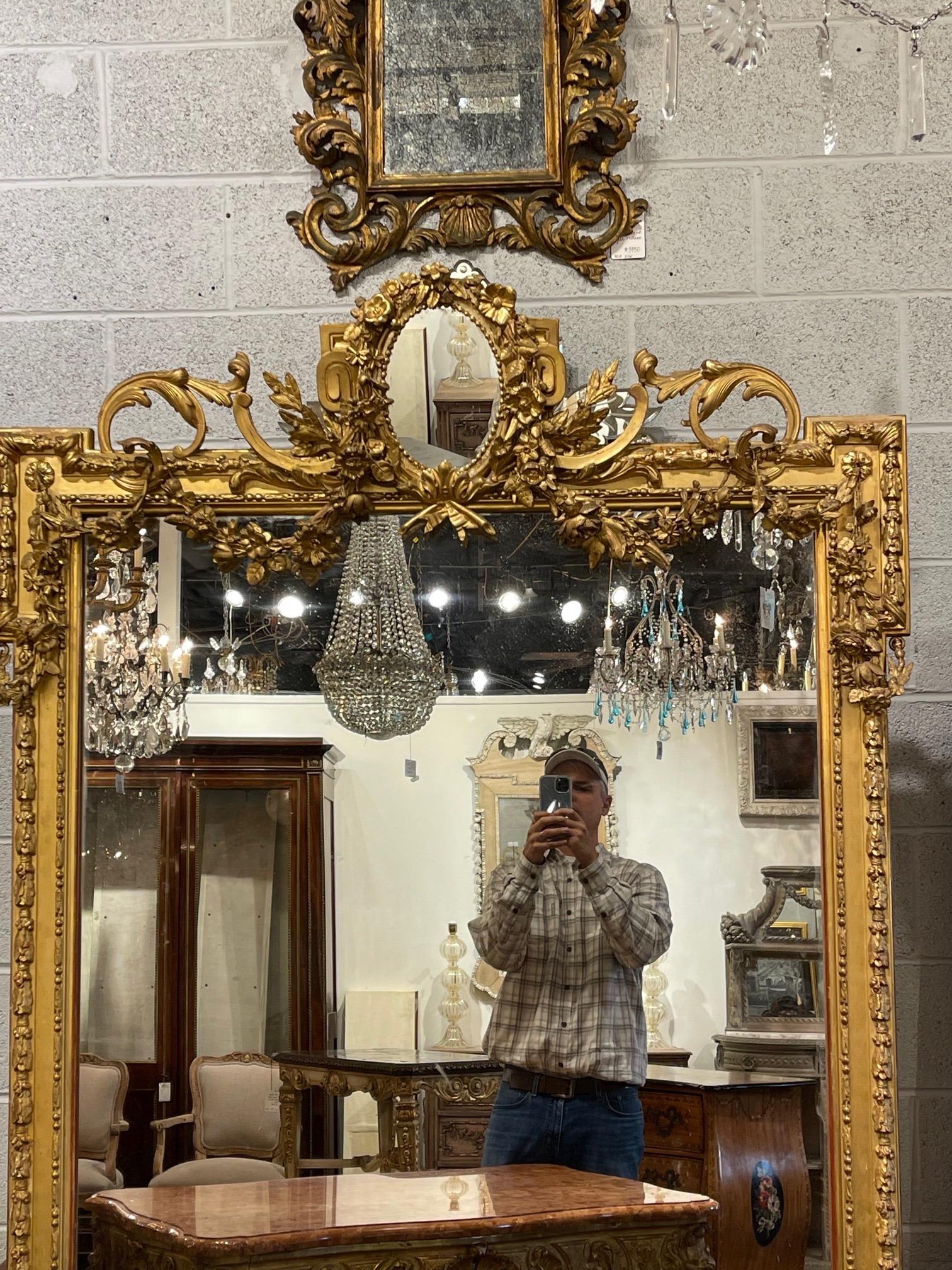 Companion Pair of 19th Century French Louis XVI Style Carved and Giltwood Mirror 4