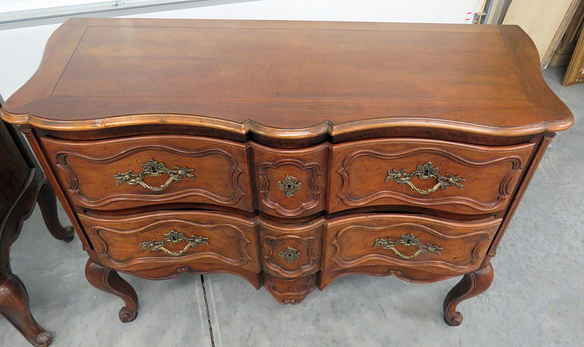 20th Century Companion Pair of Baker Country French Louis XV Commodes Nightstands C1960