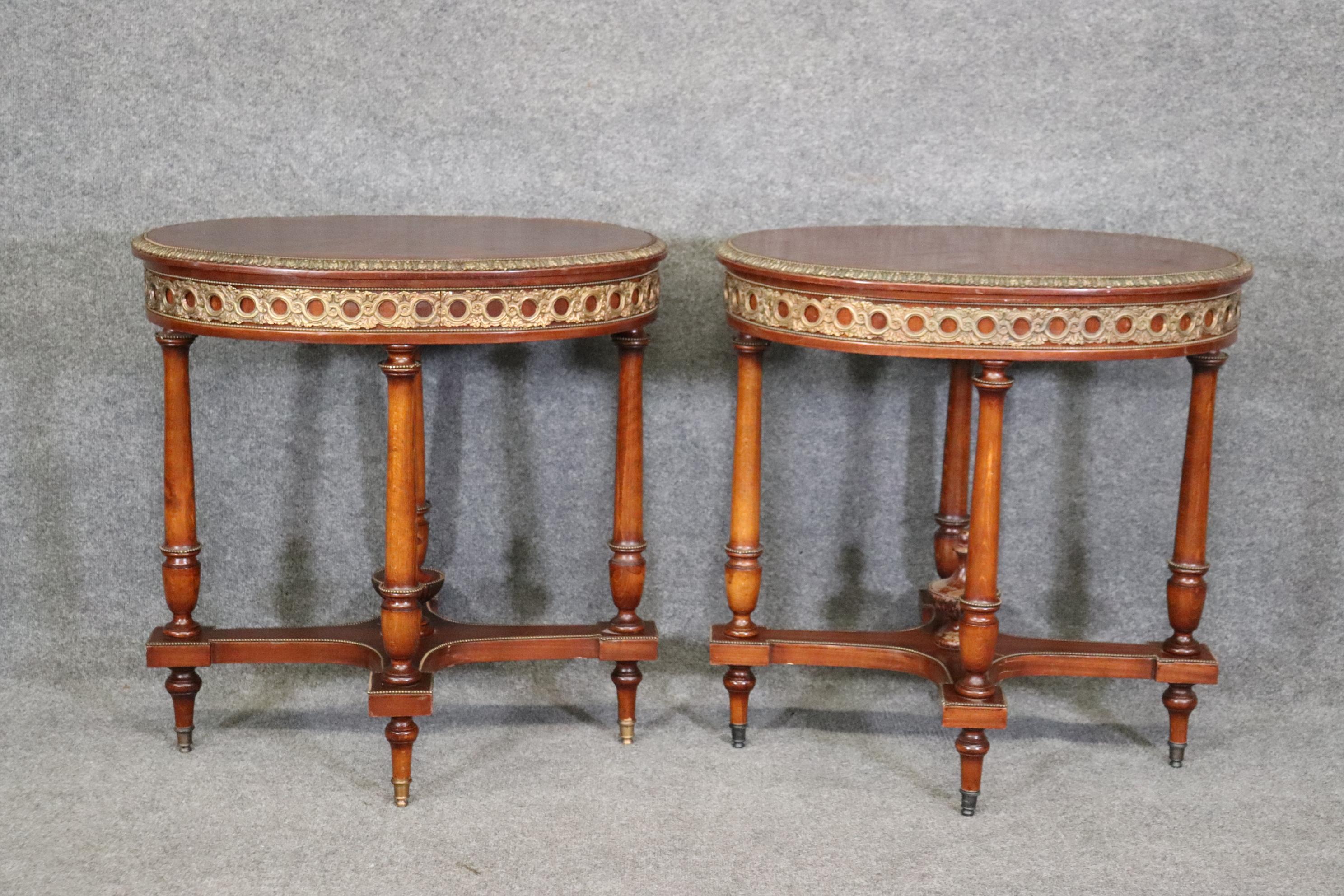 Walnut Companion Pair of Bronze Ormolu Mounted French Louis XVI End Tables For Sale