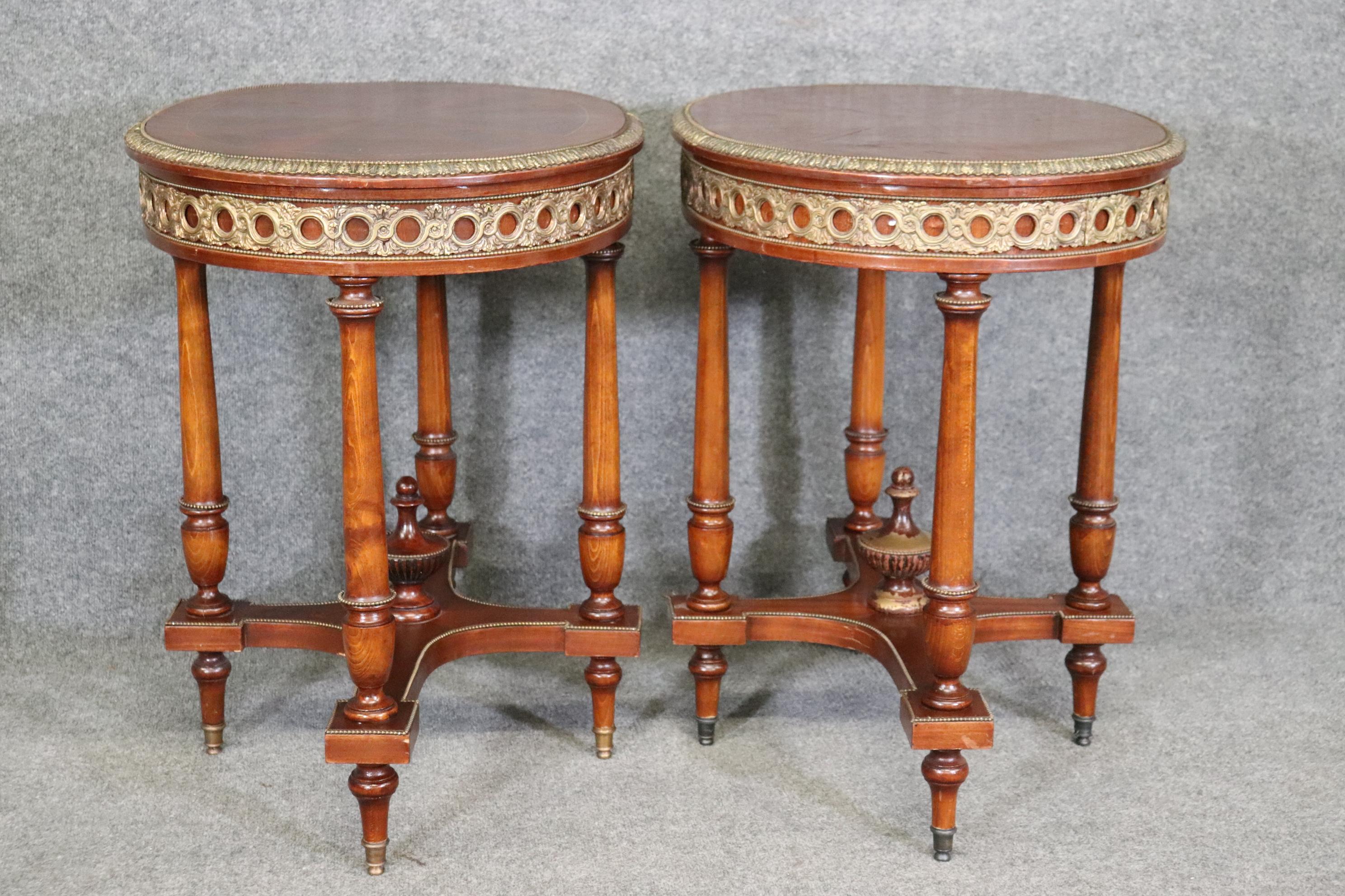 Companion Pair of Bronze Ormolu Mounted French Louis XVI End Tables For Sale 1