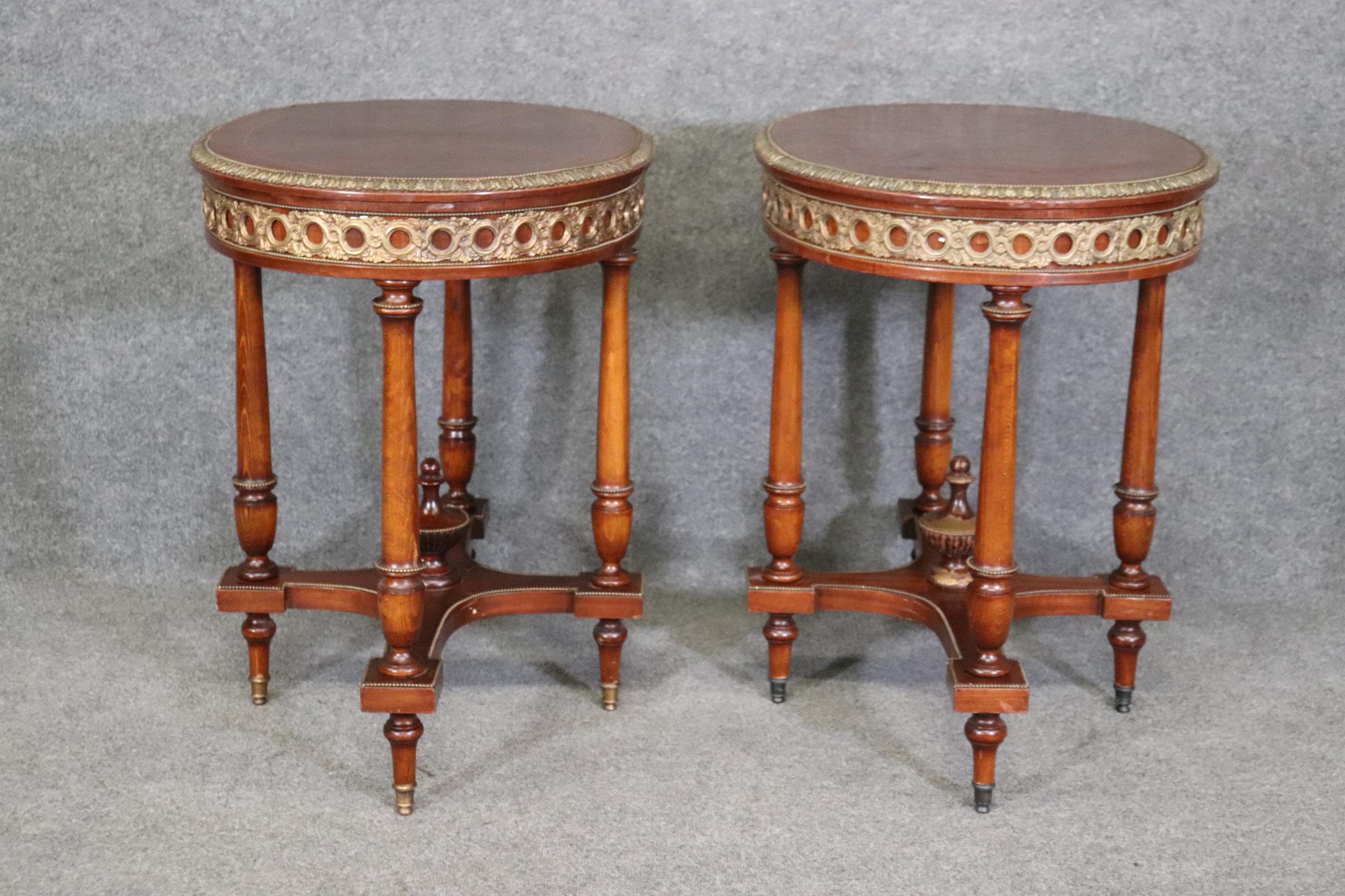 Companion Pair of Bronze Ormolu Mounted French Louis XVI End Tables For Sale 3