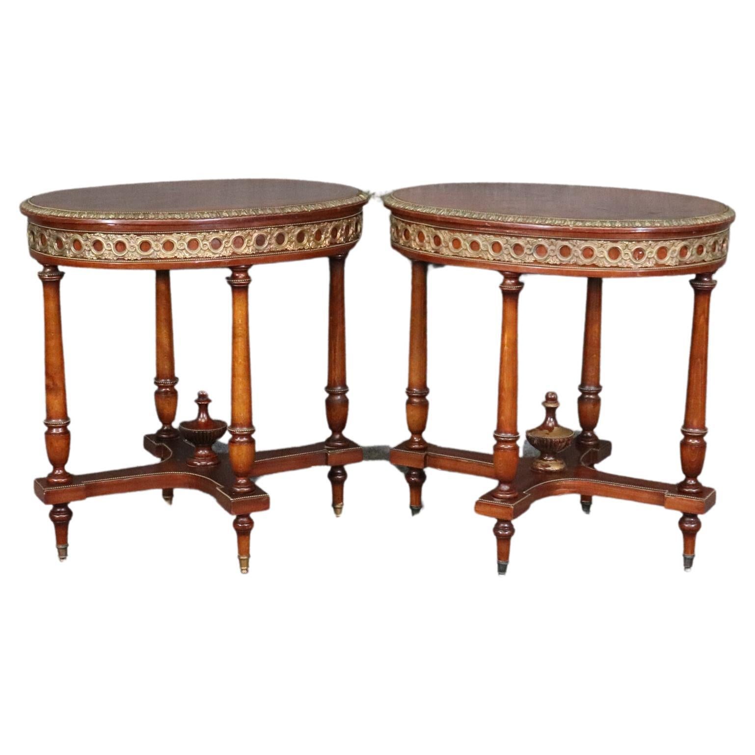 Companion Pair of Bronze Ormolu Mounted French Louis XVI End Tables For Sale
