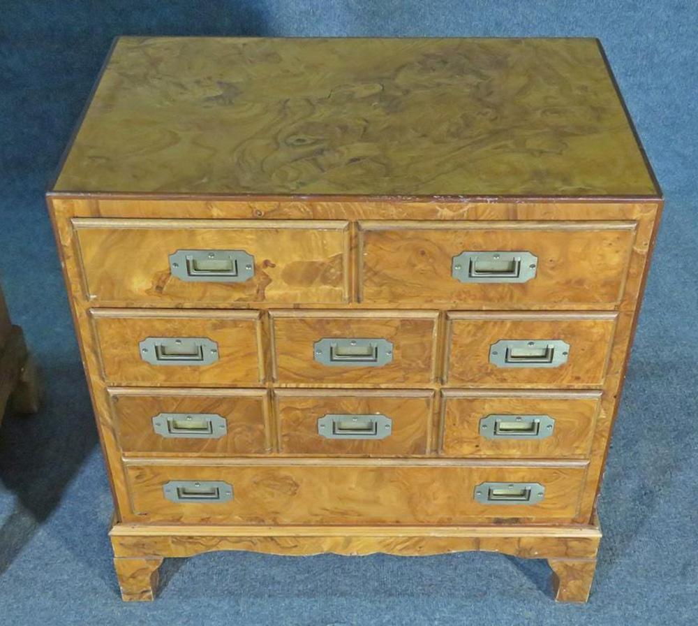 Companion Pair of Bulred Walnut Campaign Style Bachelors Chests Nightstands In Good Condition In Swedesboro, NJ