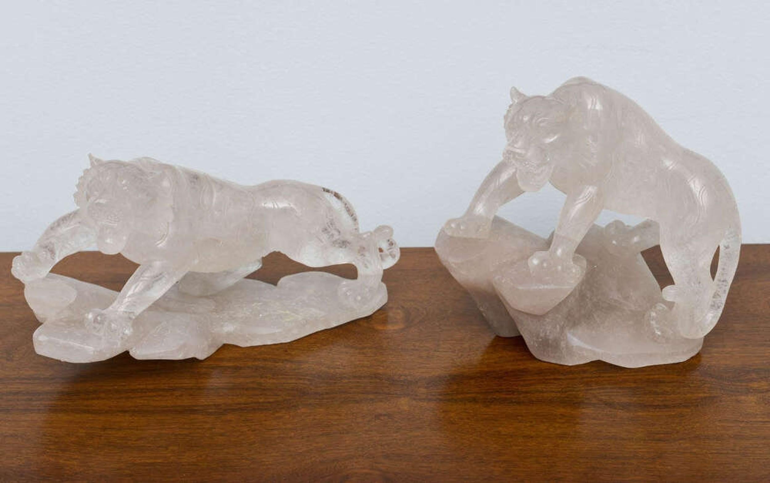 PAIR of Companion Rock Crystal Tiger Sculptures (PRICED AS PAIR)