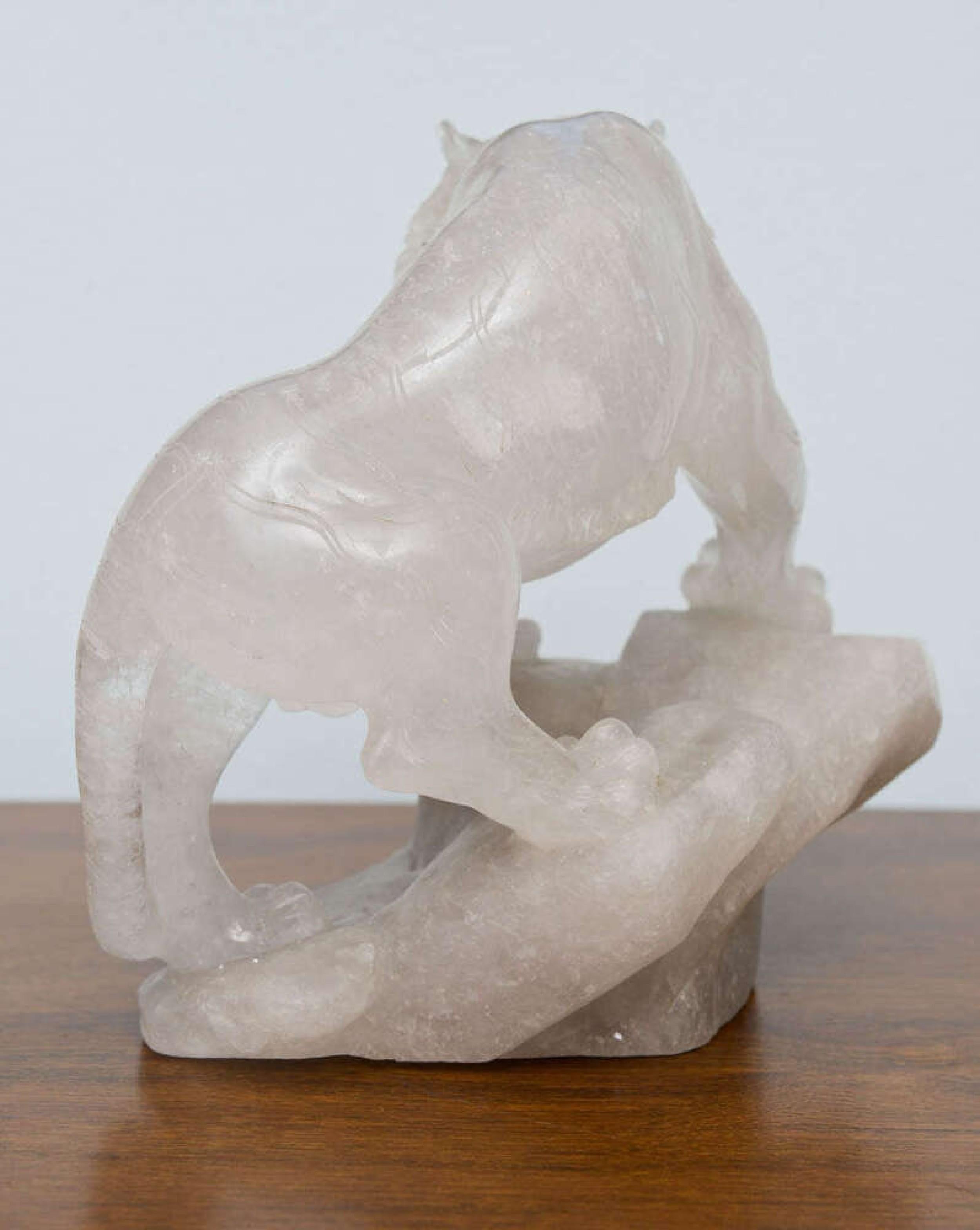 Companion Pair of French Contemporary Rock Crystal Tiger Sculptures For Sale 4