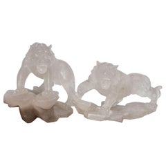 Companion Pair of French Contemporary Rock Crystal Tiger Sculptures