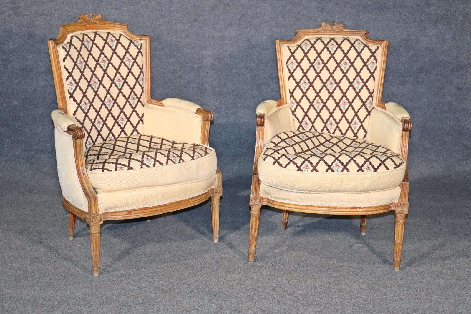 Companion Pair of Nearly Identical French Louis XVI Armchairs, Circa 1900 For Sale 6