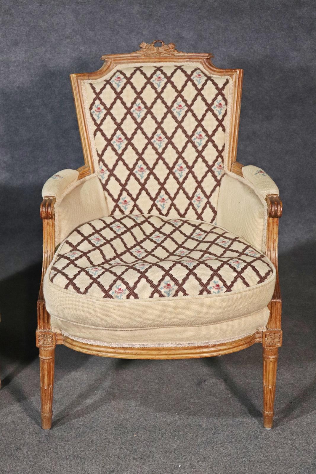 Companion Pair of Nearly Identical French Louis XVI Armchairs, Circa 1900 For Sale 7