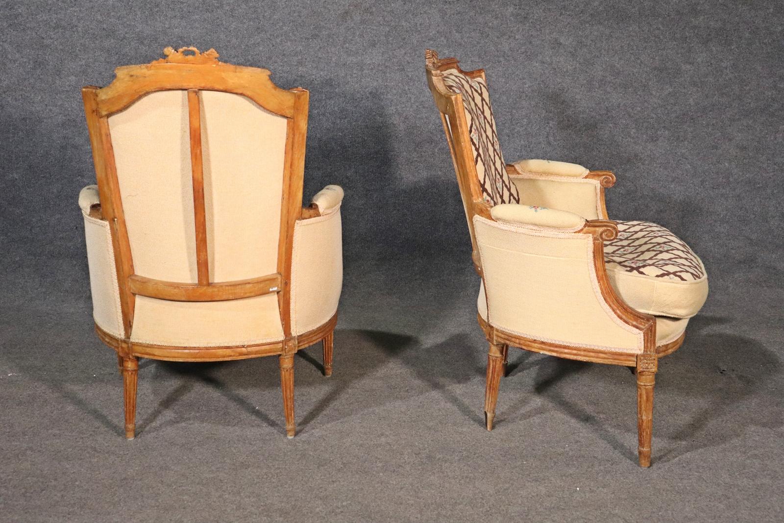Companion Pair of Nearly Identical French Louis XVI Armchairs, Circa 1900 For Sale 10