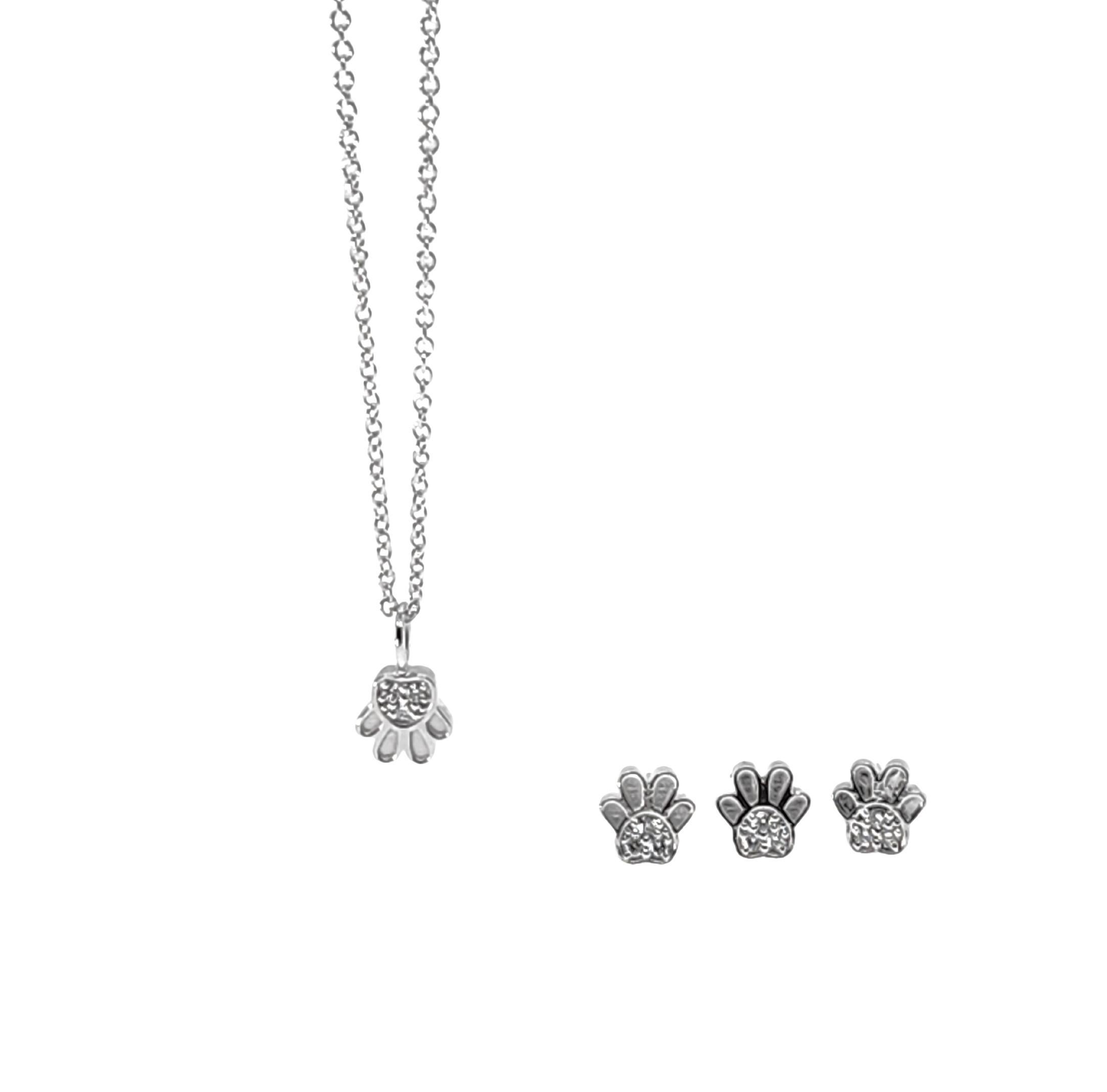 Contemporary Companion Petite Paw Print Charm Necklace in 14K White Gold and Diamonds For Sale