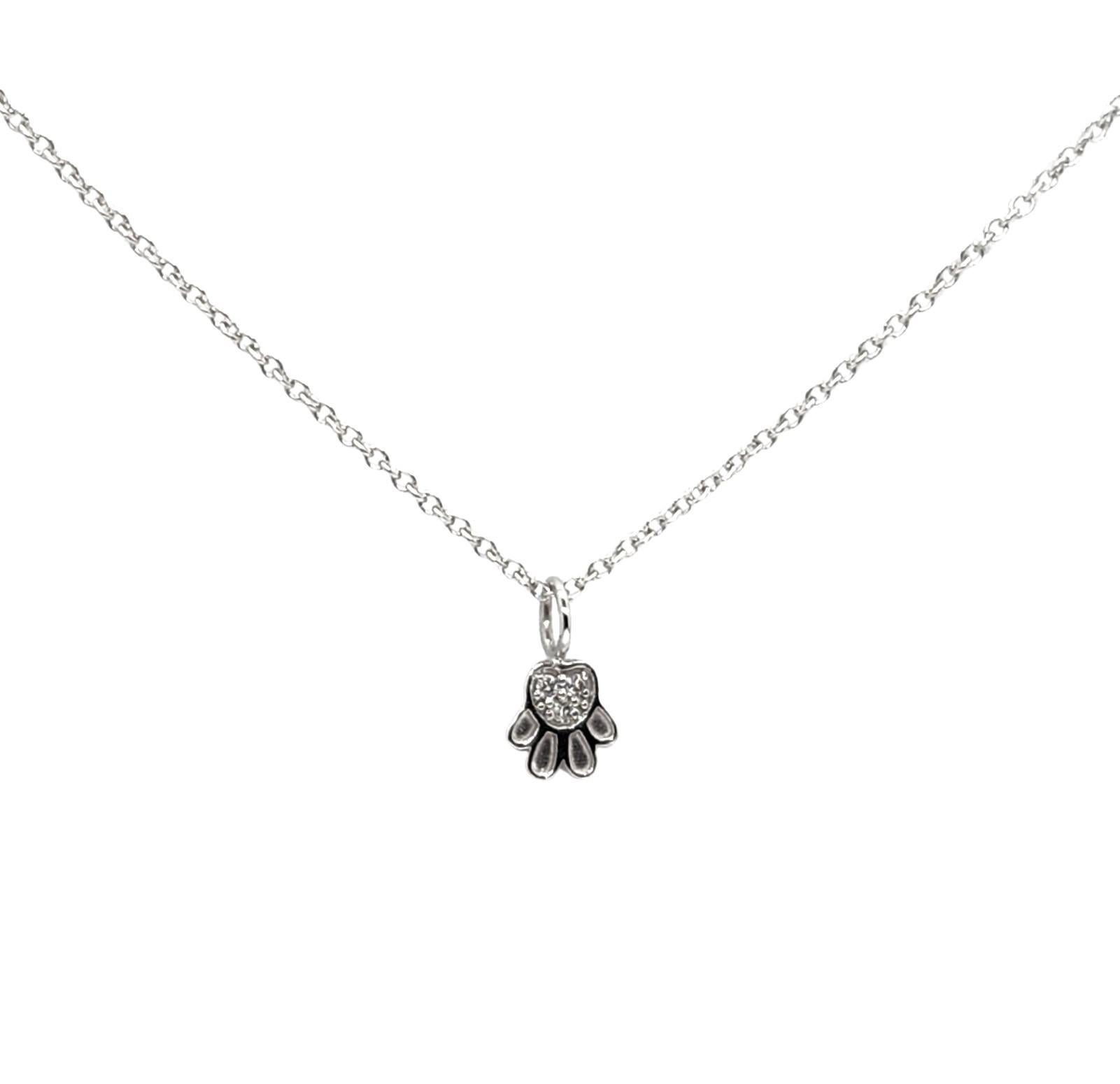 Brilliant Cut Companion Petite Paw Print Charm Necklace in 14K White Gold and Diamonds For Sale