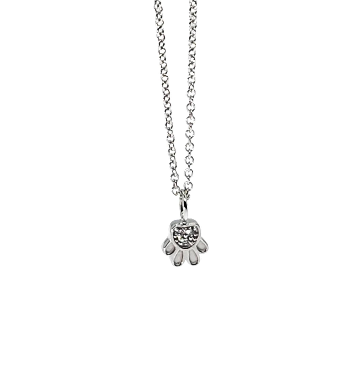 Companion Petite Paw Print Charm Necklace in 14K White Gold and Diamonds In New Condition For Sale In Rutherford, NJ