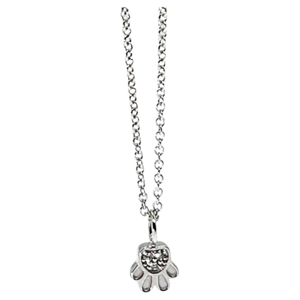 Companion Petite Paw Print Charm Necklace in 14K White Gold and Diamonds For Sale