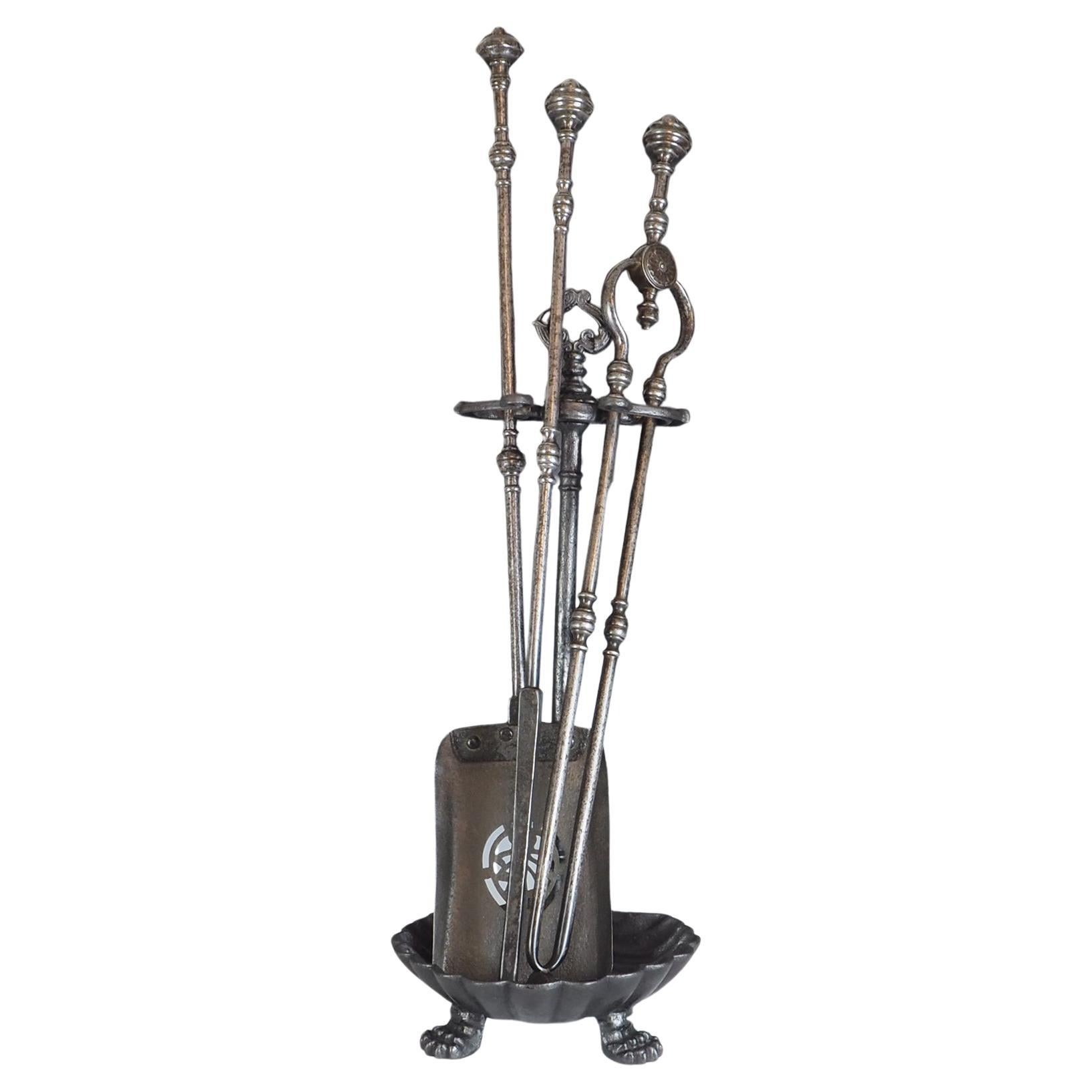 Companion Set of Three George III Steel Fire Tools For Sale