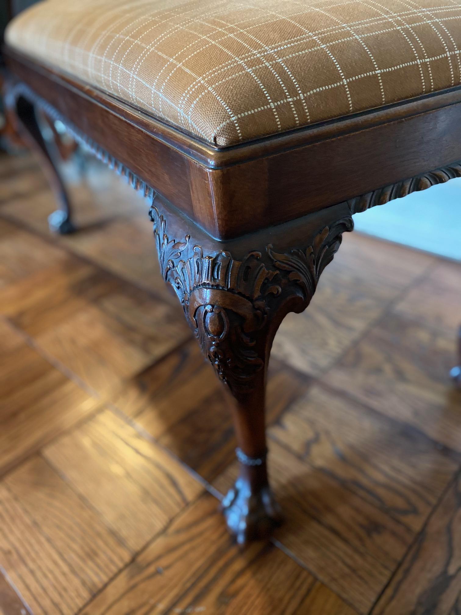 Early 20th Century Company of Master Craftsmen Mahogany Chippendale Style Upholstered Bench